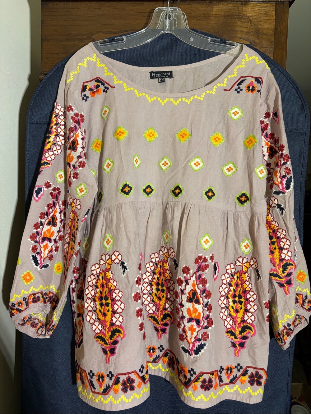 Fragonard Pink Embroidered Peasant Tunic